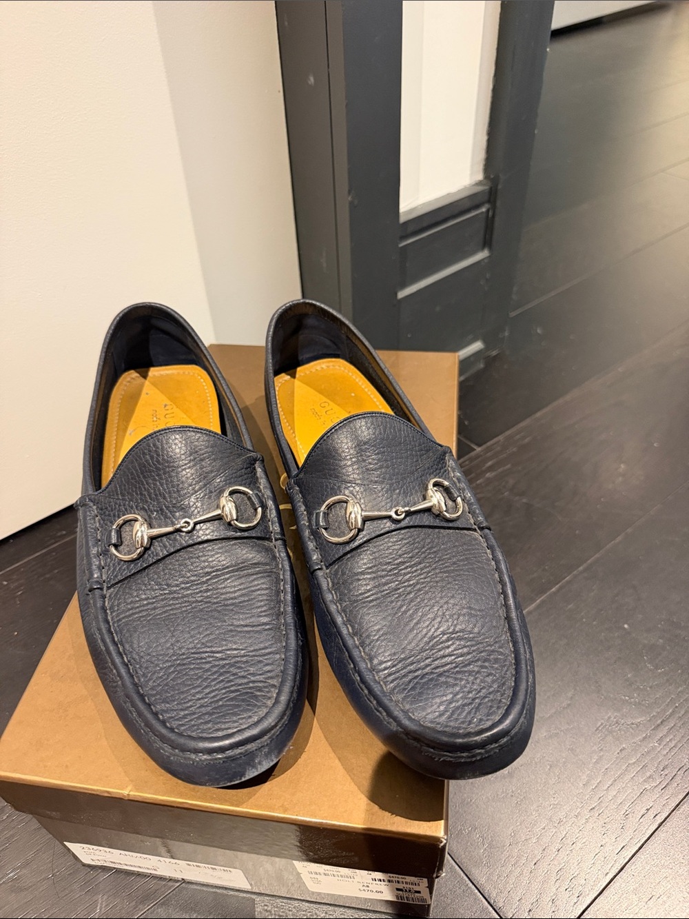 Gucci Navy Leather Horsebit Loafers